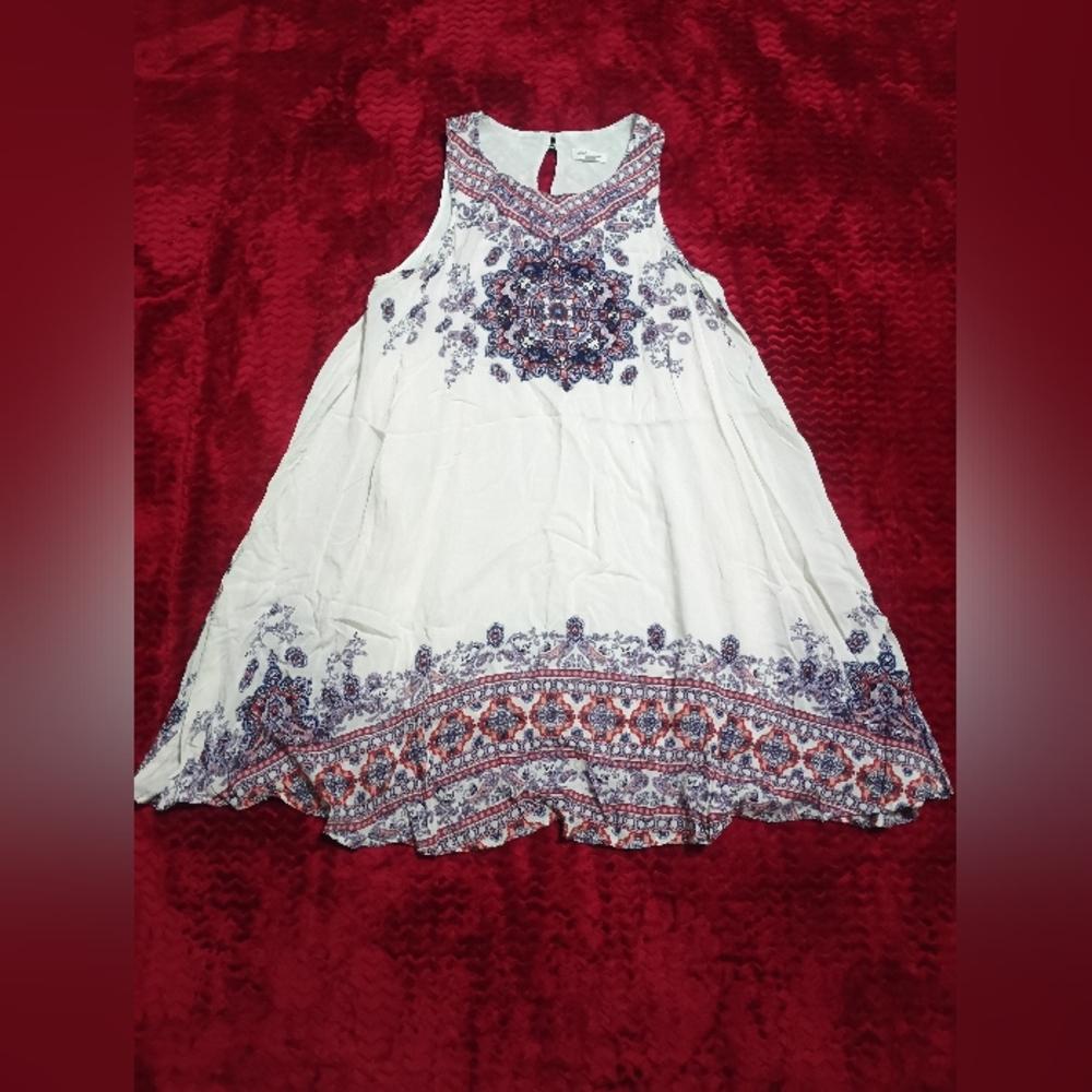 Bohemian White and Blue Floral Mini Dress
